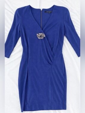 French Connection Royal Blue Long Sleeve Wrap Style Dress Size 8